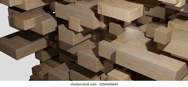 Assembling Of Wooden Blocks Puzzle Concept. 3D Abstract Texture Illustration Background