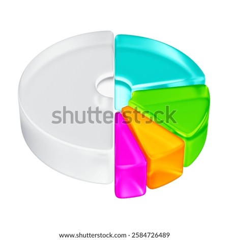 Asset 3D realistic translucent pie chart or pizza chart isolated background