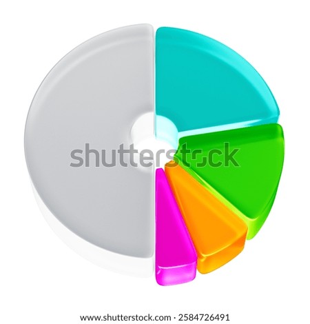 Asset 3D realistic translucent pie chart or pizza chart isolated background