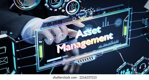 Asset Management Concept With Smart Analysis User Interface Gear Device. 3d Illustration And Rendering