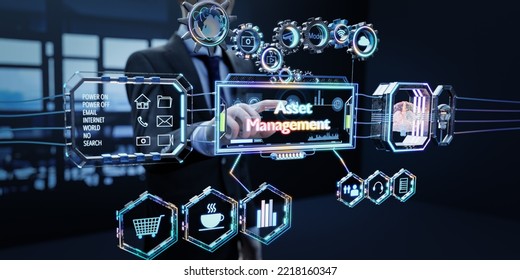 Asset Management Concept With Smart Analysis User Interface Gear Device. 3d Illustration And Rendering