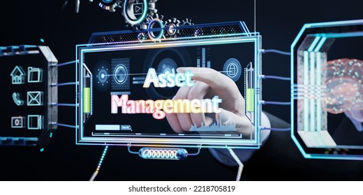 Asset Management Concept With Smart Analysis User Interface Gear Device. 3d Illustration And Rendering