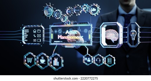 Asset Management Concept With Smart Analysis User Interface Gear Device. 3d Illustration And Rendering