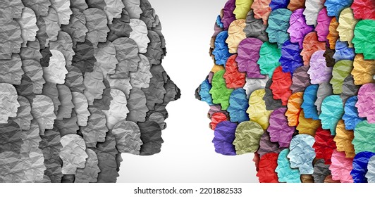 Assimilation Or Multiculturalism Demographic Change And Changing Demography As Social Cohesion Of People Assimilated Or Assimilating Or Diversity In A Population In A 3D Illustration Style.