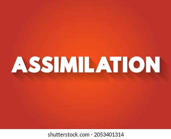 Assimilation - process whereby individuals or groups of differing ethnic heritage are absorbed into the dominant culture of a society, text concept background