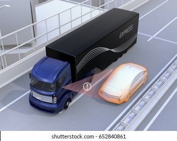 Assist system avoid car accident when changing lane. Concept for driver assistance systems. 3D rendering image.