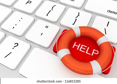 Assistance concept. Computer Keyboard with red Help button and lifebuoy - Powered by Shutterstock