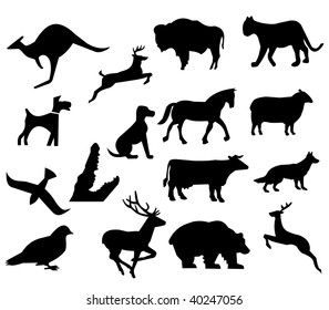 Collection Vector Detailed Silhouettes Forest Animals Stock Vector ...