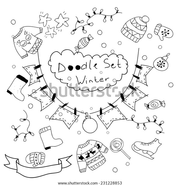 Assorted Doodle Christmas Black White Icons Stock Illustration ...