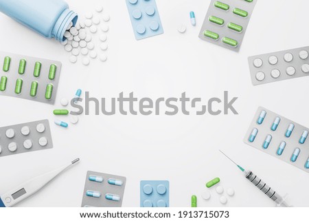 Similar – Image, Stock Photo Assorted pharmaceutical medicine pills, tablets and capsules