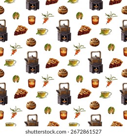 Assorted snacks, beverages, and decorative elements arranged on a white background for festive occasions and gatherings
