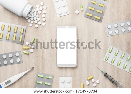 Similar – Image, Stock Photo Assorted pharmaceutical medicine pills, tablets and capsules