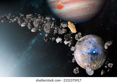 the asteroid belt in illustration 3d and rendering