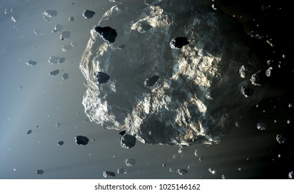 Asteroid Belt. Located Between The Orbits Of Mars And Jupiter, 3d Rendering