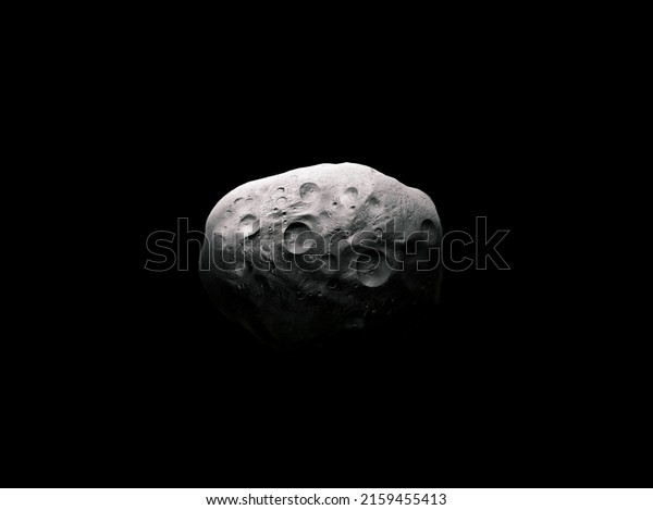 Asteroid covered with\
craters. Space rock on a black background. Large meteorite isolated\
3d\
illustration.