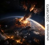 asteroid crashing on earth, extinction level event, comet crash, destruction, 
