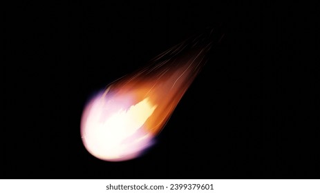 Asteroid, fall of comet to earth, Armageddon disaster, danger meteorite. Huge fiery comet is flying in space towards Earth. 3d render