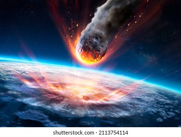 Asteroid Impact On Earth - Meteor In Collision - Contain 3d Rendering - elements of this image furnished by NASA