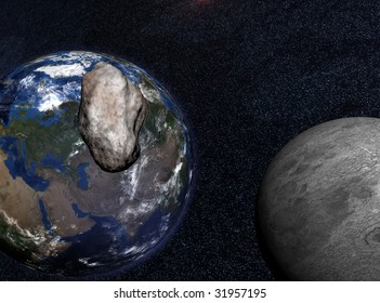 Asteroid Passing Close To The Moon On Its Way To Impact On Earth