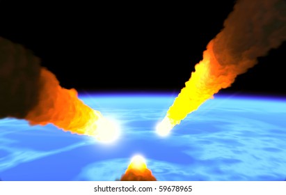 Asteroids falling on the planet