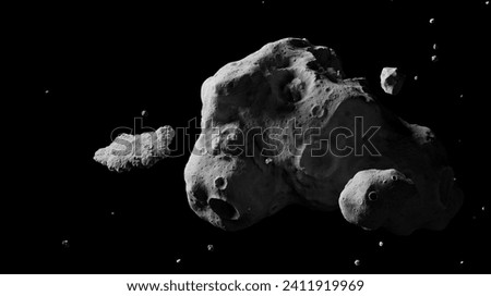 Asteroids on black background 3d illustration