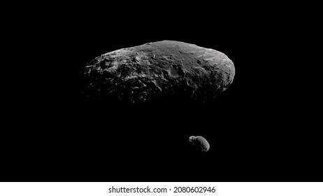 Asteroids Of The Solar System.  Ida And Dactyl.  Ida Is A Small Main-belt Asteroid That Belongs To The Koronid Family.  Later Observations Identified Ida As An S-class Asteroid. Realistic 3d Rende