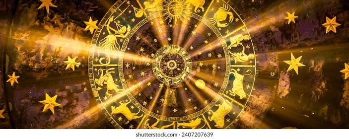 Astrological zodiac background. Vintage illustration art, grunge design. Concept of destiny, fortune, esoteric, magic, mysterious - Powered by Shutterstock