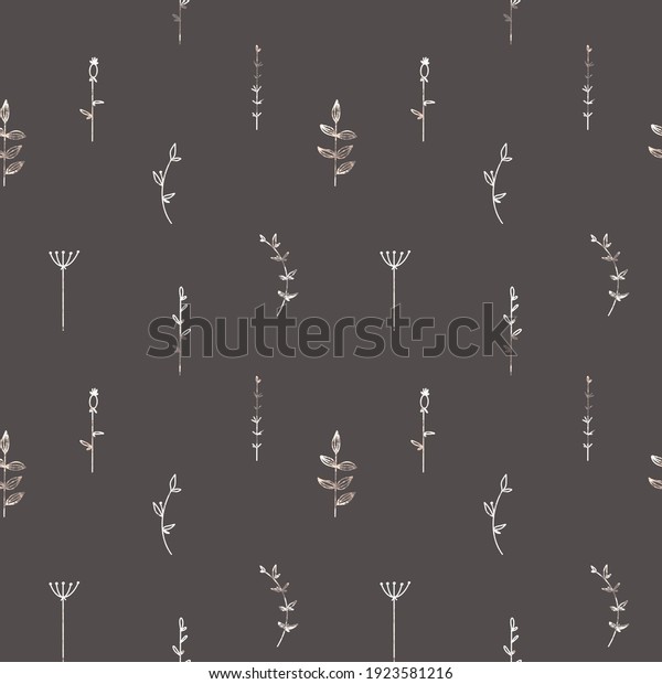 Astrology moon and branches of plants herbs with\
leaves pattern seamless square isolate on gray background. Textured\
digital art. Print for textiles, postcard, banner, website,\
stationery,\
tattoo