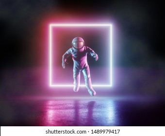 Astronaut Cyberpunk Neon Background Concept. 3d Rendering.