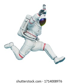 Astronaut Is Doing A Jump Action, 3d Illustration