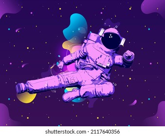 Astronaut Doing A Side Kick Jump, 3d Illustration