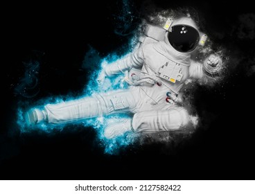 Astronaut Doing A Side Kick Jump, 3d Illustration