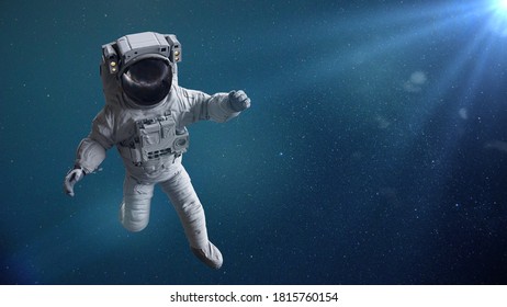 astronaut in empty space lit by the stars (3d rendering background)