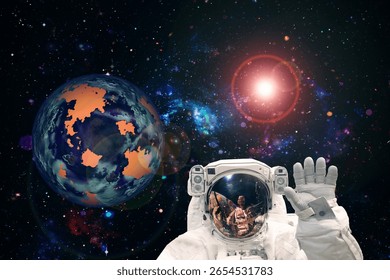 Astronaut and extrasolar planet. The elements of this image furnished by NASA.