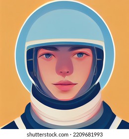 Astronaut Face In Spacesuit Illustration. Portrait Of An Astronaut. Digital Illustration.