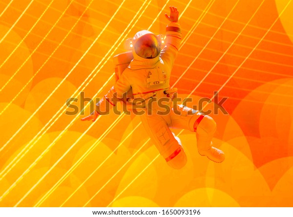 astronaut falling\
down pin up, 3d\
illustration