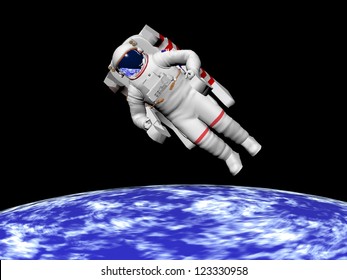 Astronaut floating in black background for space and looking at the earth -  - Elements of this image furnished by NASA