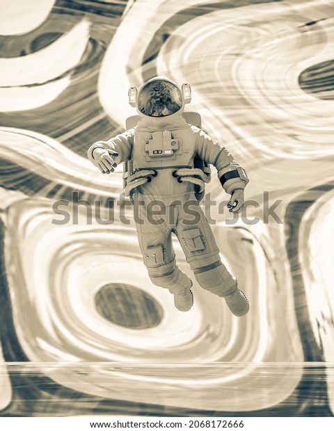 astronaut is floating in a psychedelic\
background, 3d\
illustration