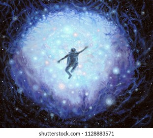 水彩色の青い夜空のグラフィックイラスト 星空を描いた雲の上に座る笑顔の女の子 想像 夢の国 アート ファンタジー 趣味 自然デザインの背景 のイラスト素材 Shutterstock