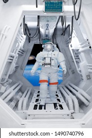 Astronaut goes to the space station..3d render