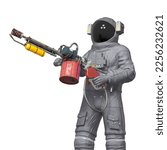 astronaut is holding a flamethrower, 3d illustration