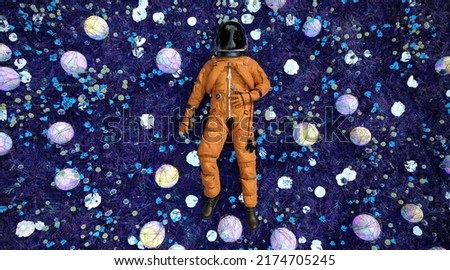 An astronaut laying down on the ground of alien planet and relaxing, 3d rendering 