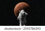 Astronaut observing mars rotating in space. 3d render. 3D Illustration