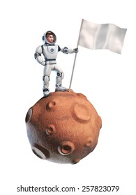 Astronaut On Meteor Holding A Blank Flag