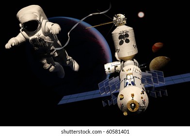 The astronaut  in outer space