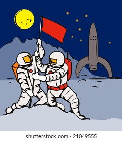 Astronaut Planting A Flag On The Lunar Base