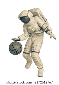 Astronaut Playing Basketball, 3d Illustration