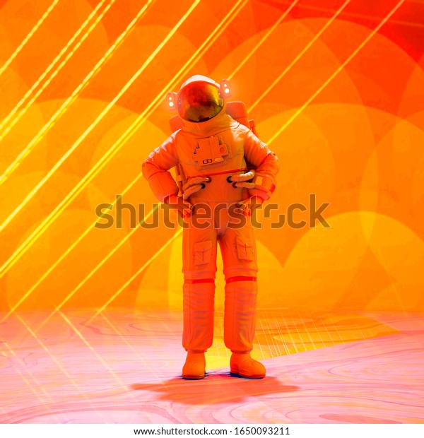astronaut\
power pose pin up full view, 3d\
illustration