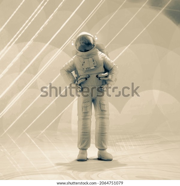 astronaut\
power pose pin up full view, 3d\
illustration