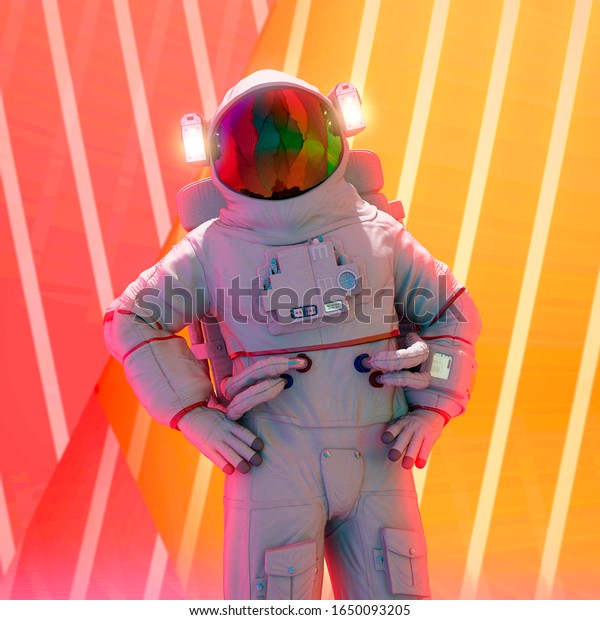 astronaut power pose\
pin up, 3d\
illustration